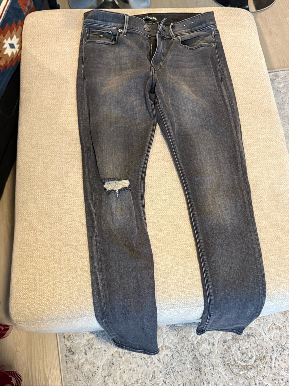 Express Women's Gray Distressed Skinny Jeans
